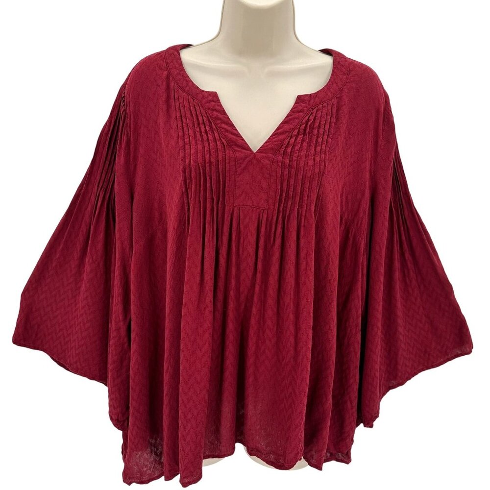 Merona Womens XL Rayon Blouse Burgundy Red Textured Pleated Loose-Fit